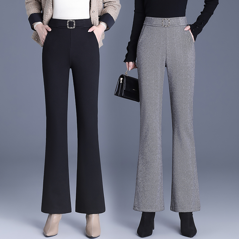 毛呢微喇长裤女秋冬新款高腰显瘦时尚百搭垂感修身显腿长九分裤潮