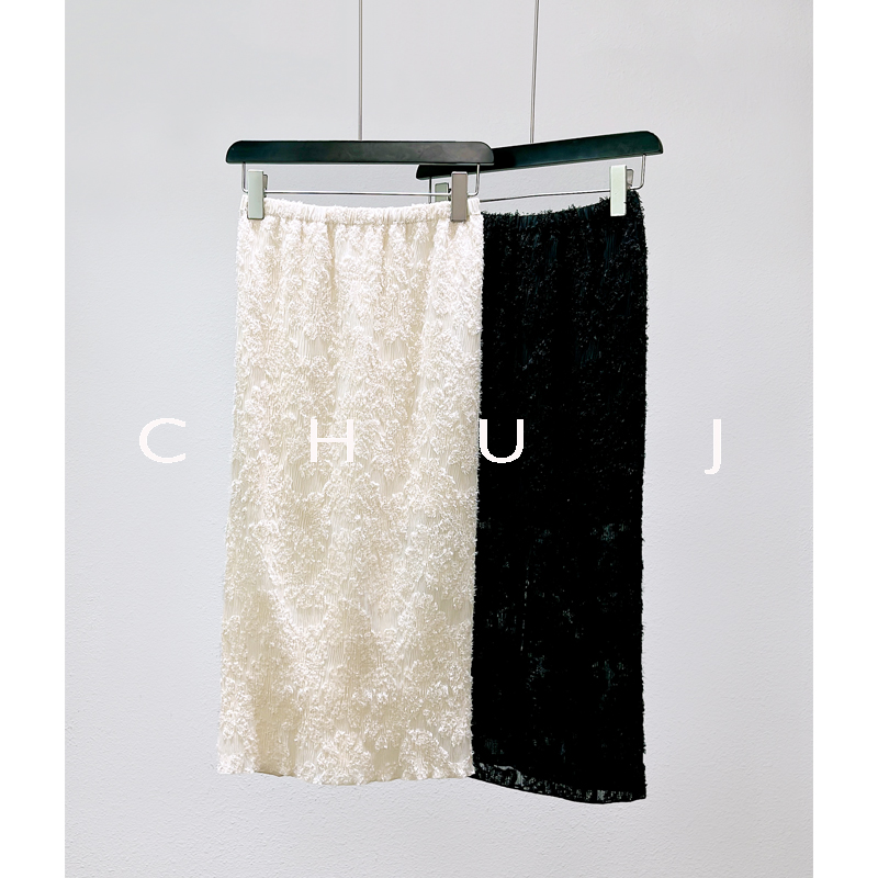 CHU JIAN初简原创设计女装重工压褶雕花蕾丝半身裙气质一步包臀裙