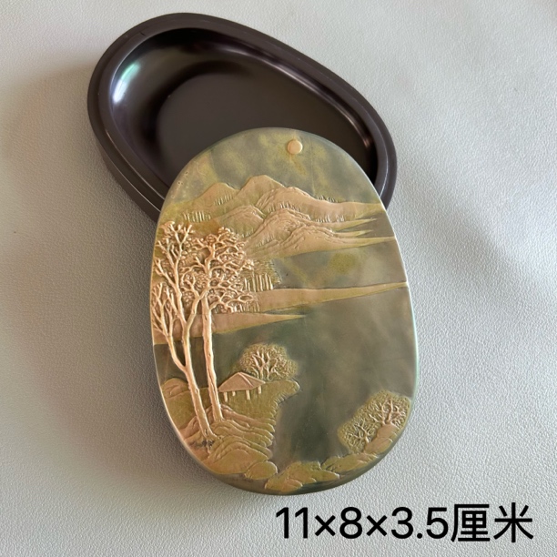 苴却砚胭脂红古香古色小山水盖砚小楷砚精细做工