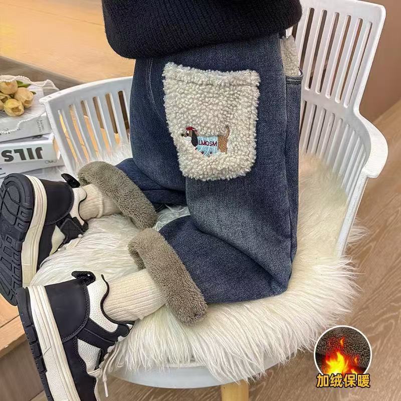 儿童加绒牛仔裤秋冬装新款洋气宝宝冬季休闲裤儿童加厚一体绒裤子