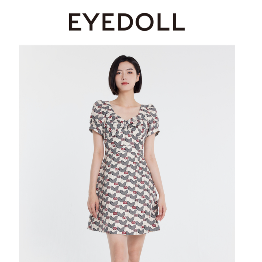 EYEDOLL【商场同款】24夏季新款时髦甜美抹胸式印花高腰连衣裙