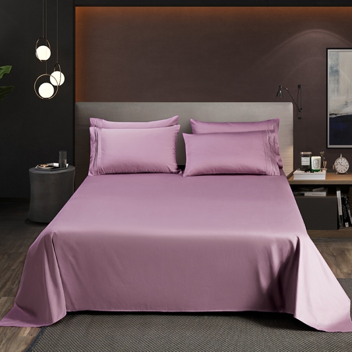 新款高支贡缎长绒棉床单被套纯色轻奢亲肤简约素色丝滑凉感