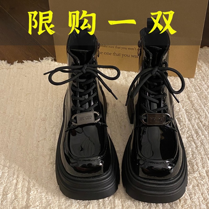 百丽纯爱百搭粗跟厚底大头甜酷马丁靴女2023秋冬新款英伦风设计