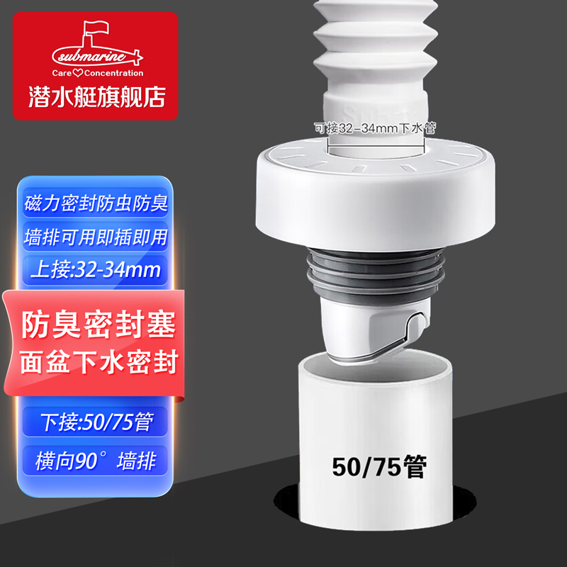 潜水艇下水管防臭塞下水道防臭密封圈洗衣机排水管防臭密封封口盖