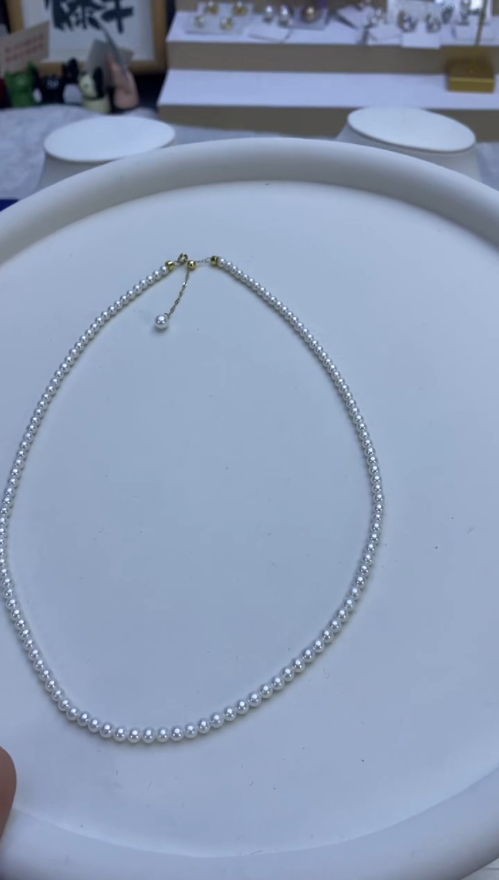 【闪购商品】淡水珍珠颈饰18K金镶嵌A34 3-4mm项链