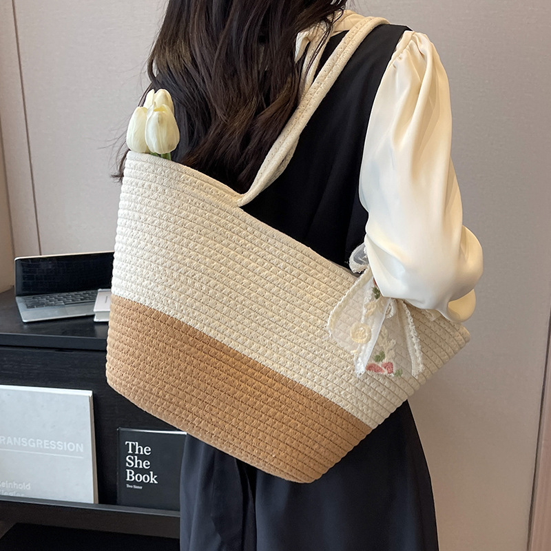 编织包包女大容量2023新款夏天百搭单肩包质感流行上课通勤托特包