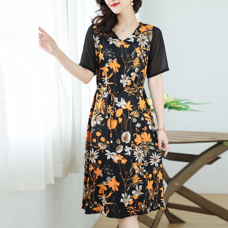 夏季时尚女装中长款妈妈连衣裙新款气质显瘦裙子1197-1