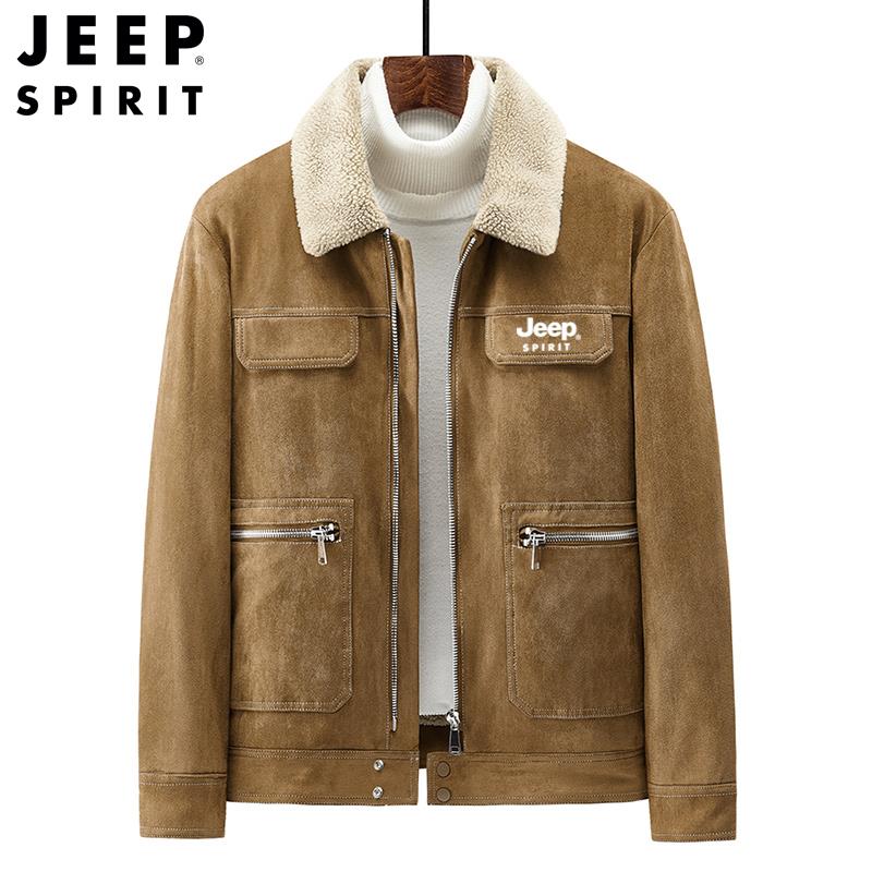 Jeep吉普冬季加绒鹿皮绒大码男棉服韩版加厚羊羔绒工装保暖外套潮