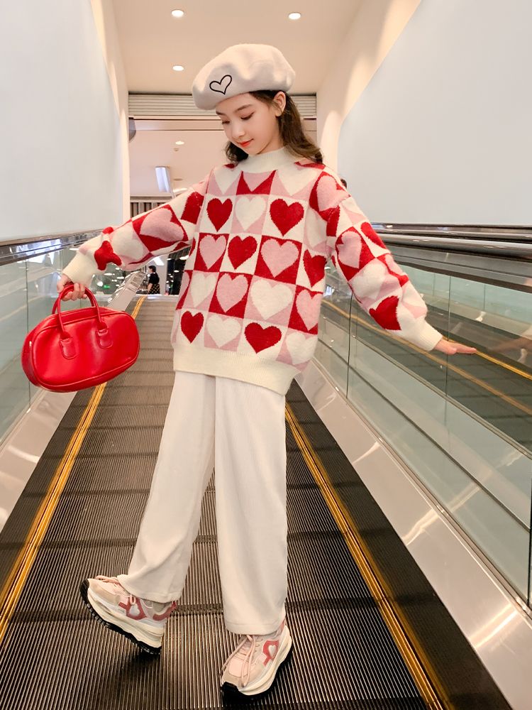 女童毛衣加绒厚2023秋冬新款儿童女大童洋气童装打底针织衫上衣19