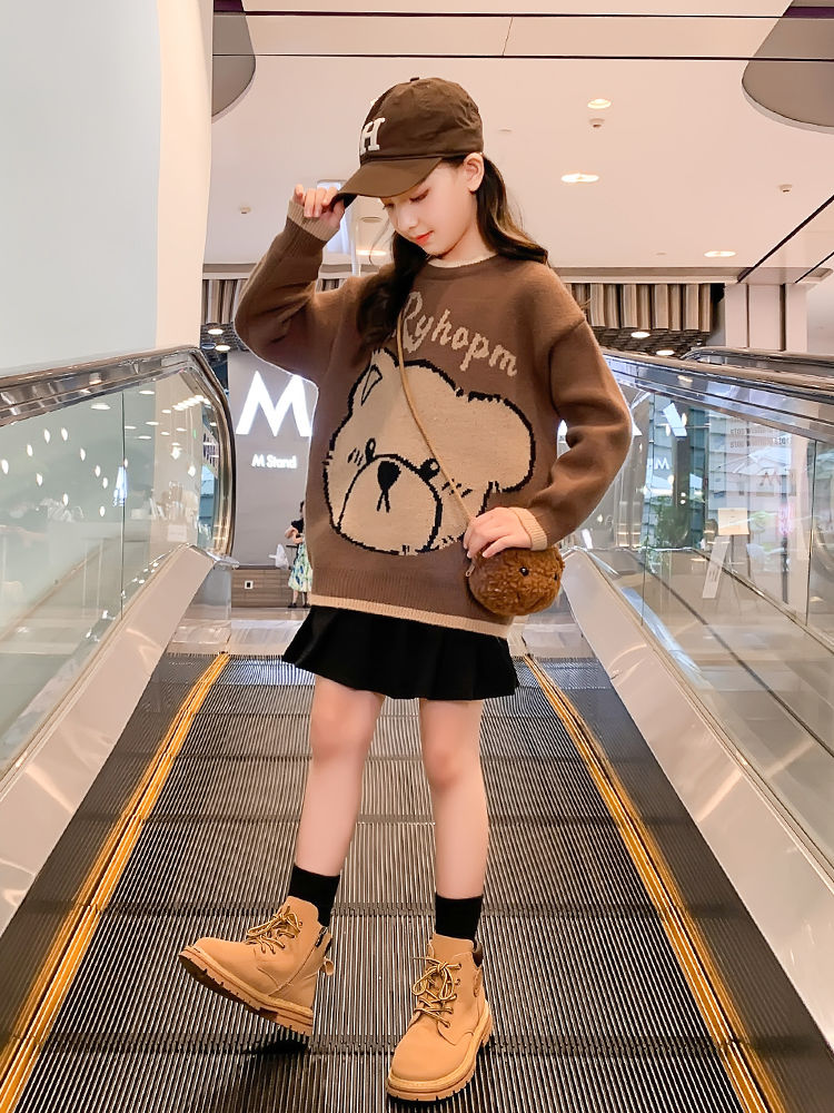 女童毛衣秋冬2023新款洋气童装时髦女大童儿童打底衫加绒加厚衣19