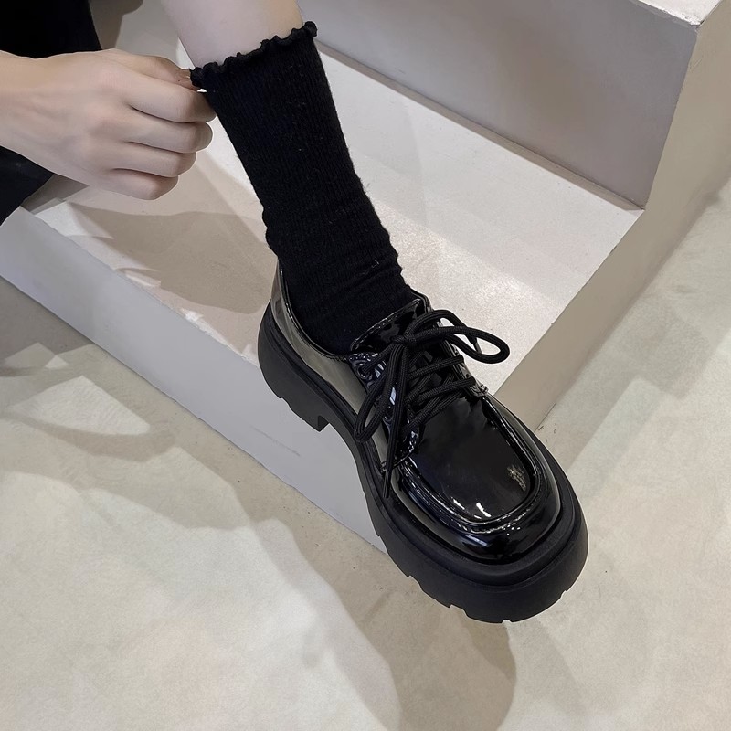 唐狮丹妮底小皮鞋女2023新款秋冬百搭黑色jk单鞋松糕乐福鞋ins潮