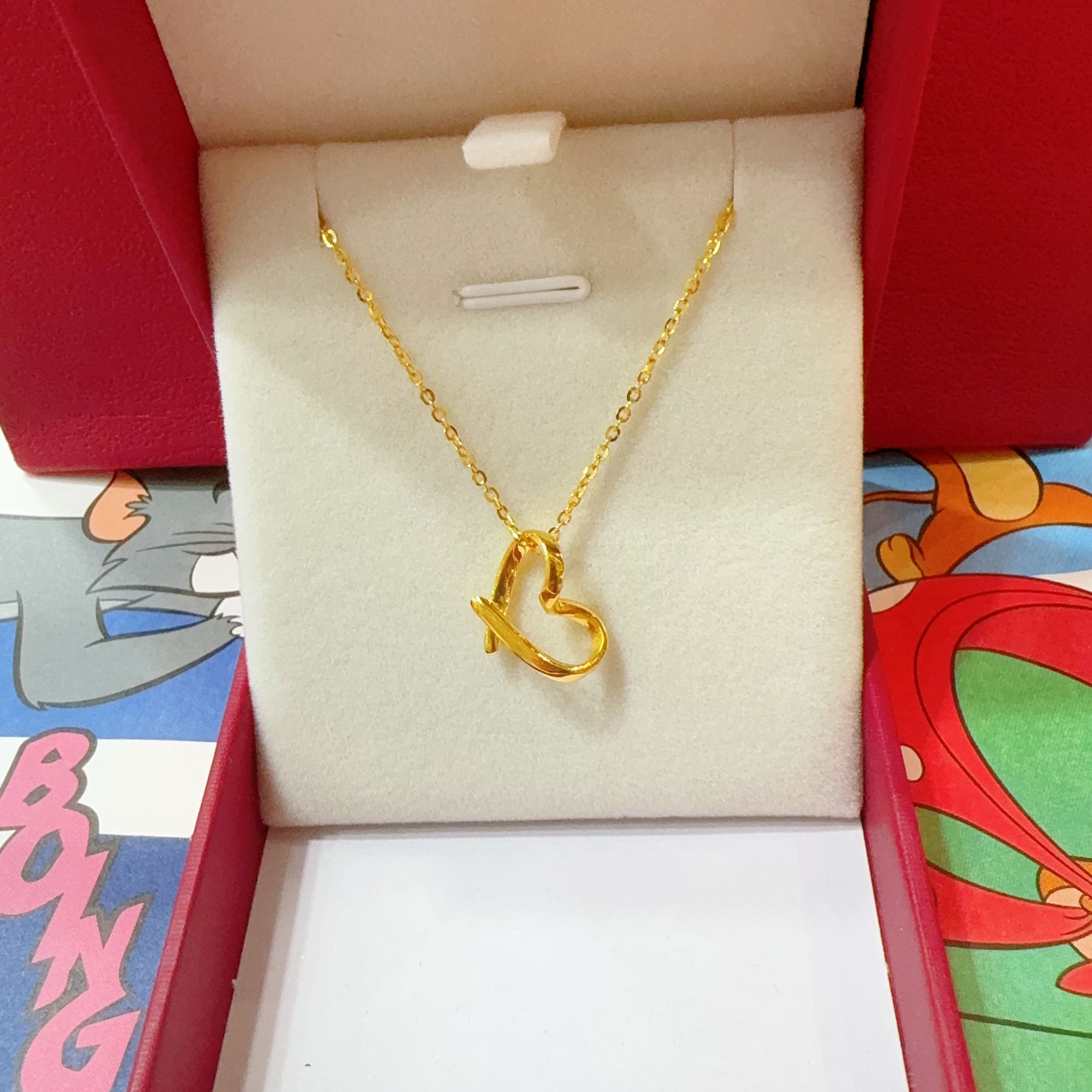 新款简约足金999爱心黄金项链女爱心小众设计感套链送闺蜜女友