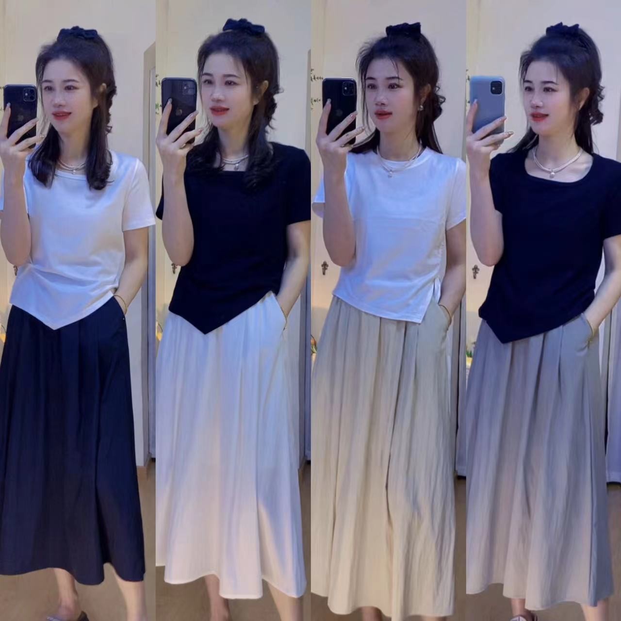 薄款山本裙女垂感夏季显瘦半身裙白色裙高腰中长款伞裙宽松休闲裙