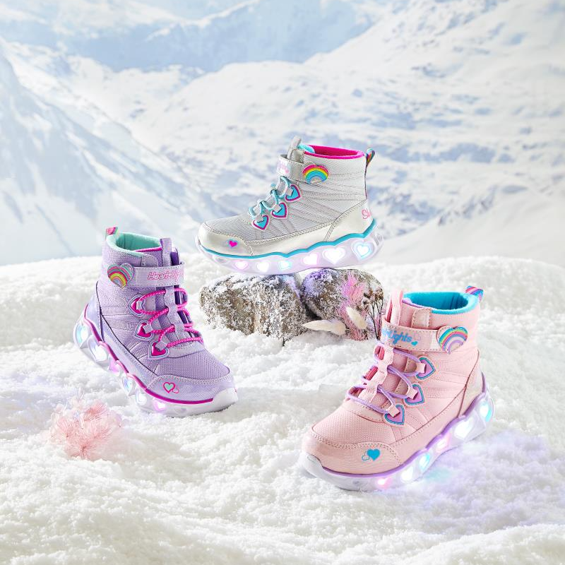 Skechers斯凯奇儿童雪地靴秋冬保暖运动鞋女童舒适闪灯靴302677L