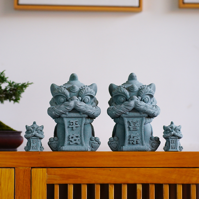 中式醒狮招财狮子摆件鱼缸庭院客厅玄关造景中国风复仿古桌面瑞兽