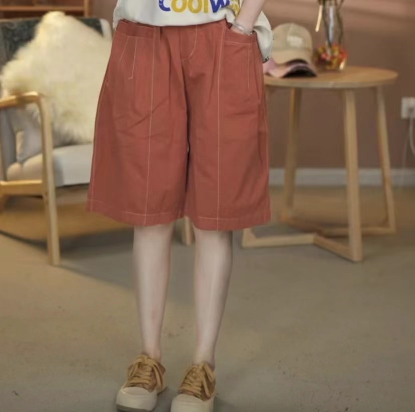 【小溪爆款】5371百搭夏季宽松舒适时尚简约纯色复古抽绳松紧短裤