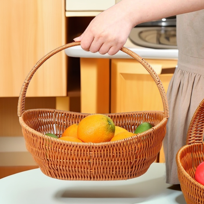 藤编手提篮手工客厅家用创意超市收纳筐菜篮子水果篮圆形欧式欧式