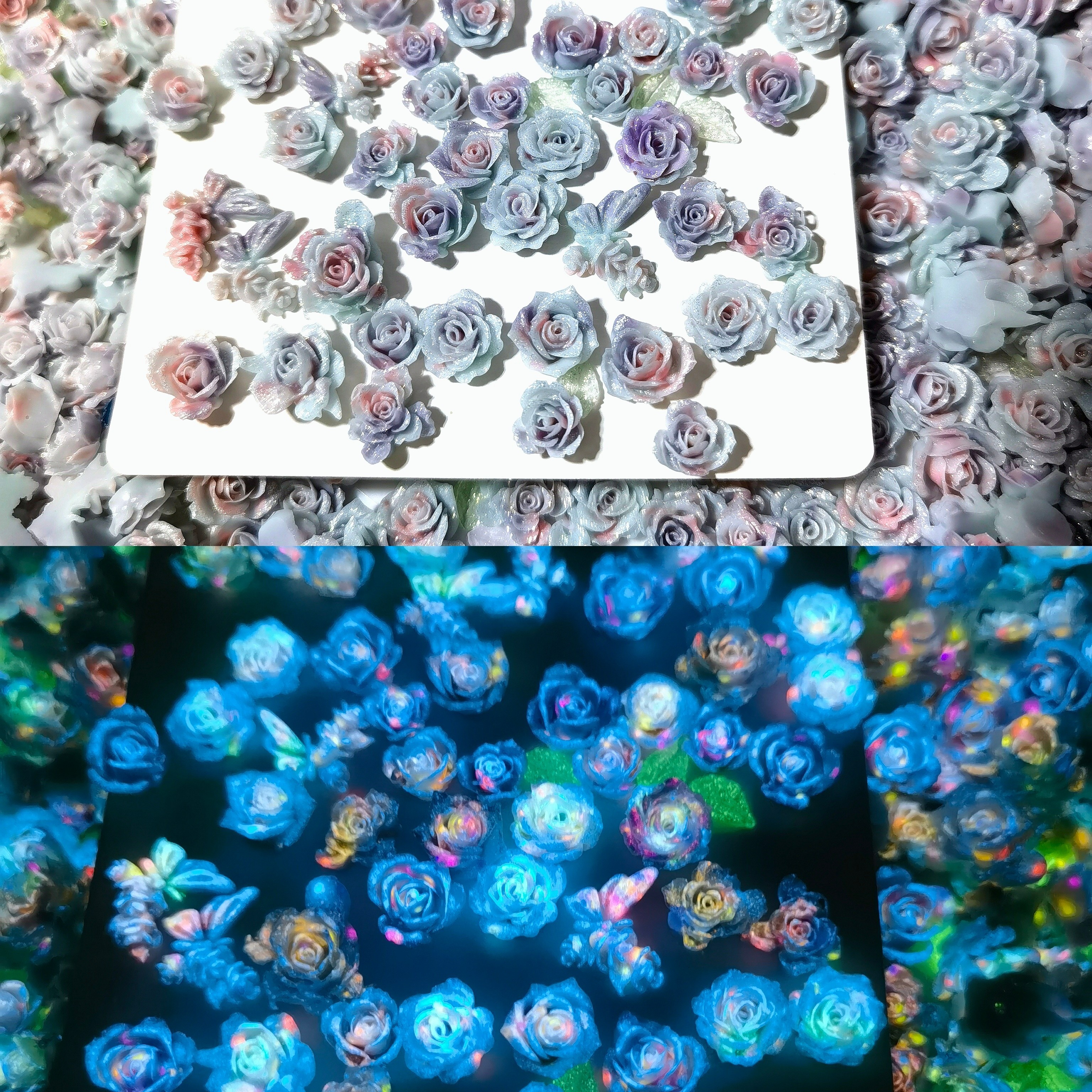 【马贝植绒福利】夜光美甲配件穿戴甲雕花花苞玫瑰牡丹捏捏乐装饰