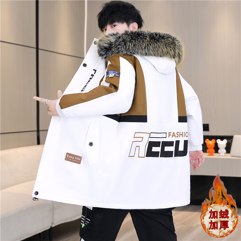 冬季男士加绒加厚棉衣男款青少年学生夹克男2023新款风衣男中长款