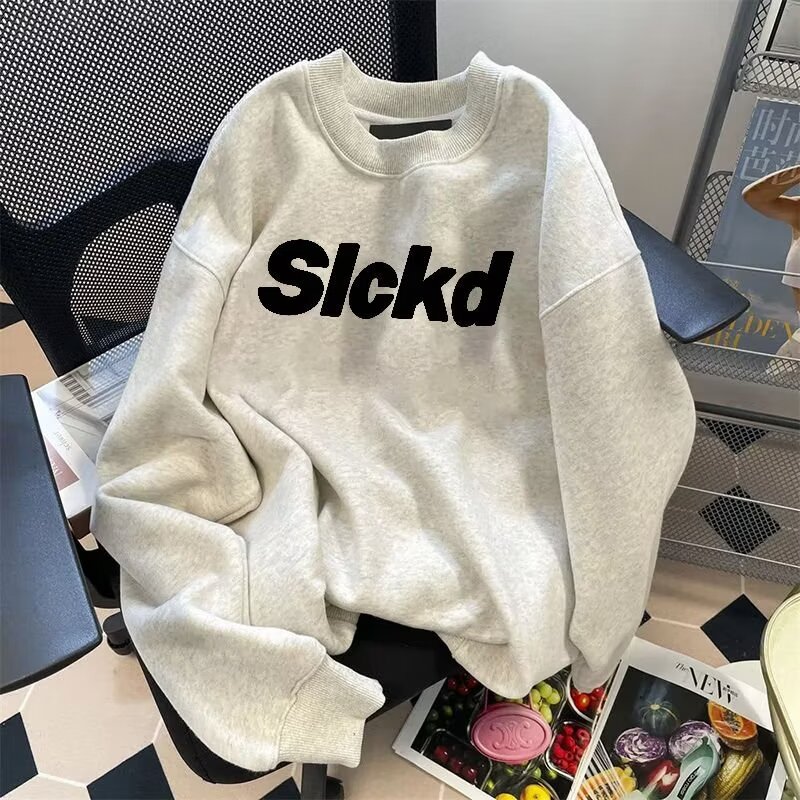 美式潮牌hiphop字母圆领百搭卫衣男女生秋冬新款宽松加绒加厚情侣