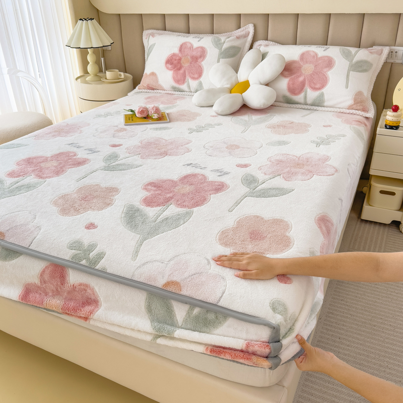 冬天牛奶绒床笠单件加绒加厚珊瑚绒床罩儿童学生宿舍床垫套床笠罩