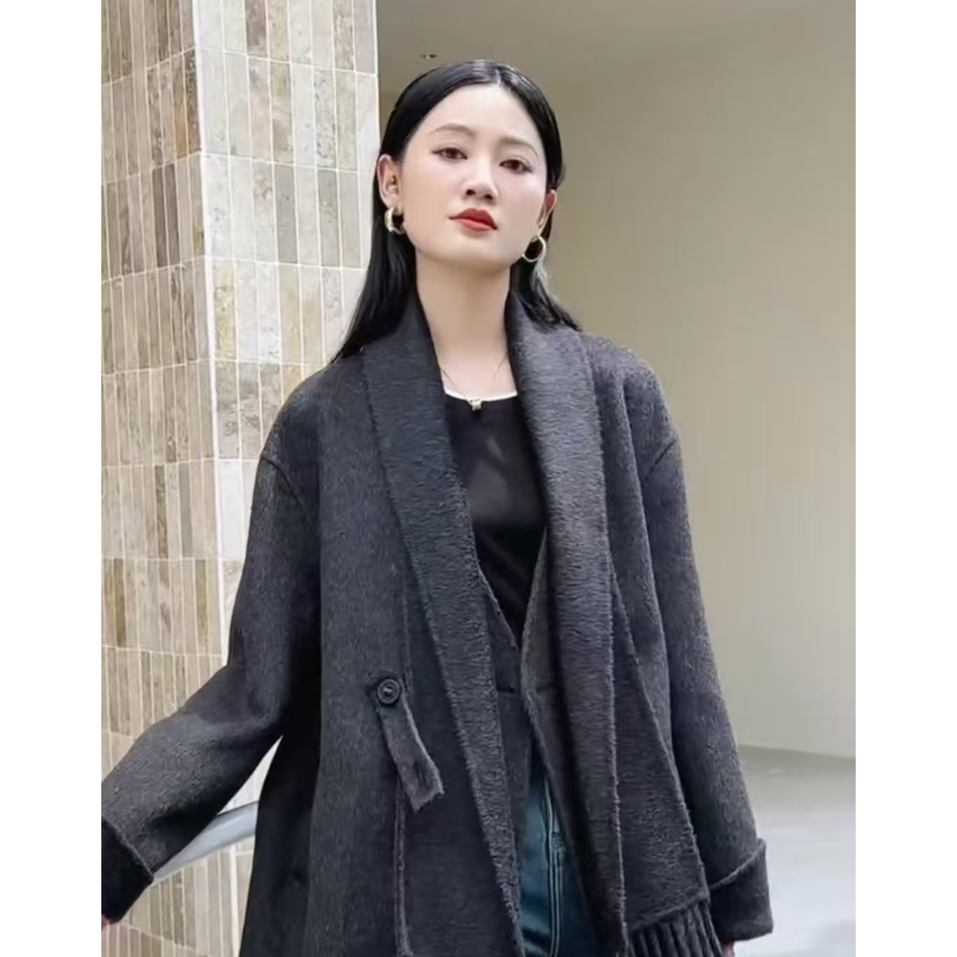 双面绒大衣欧洲站2024新款高品质时尚宽松大衣