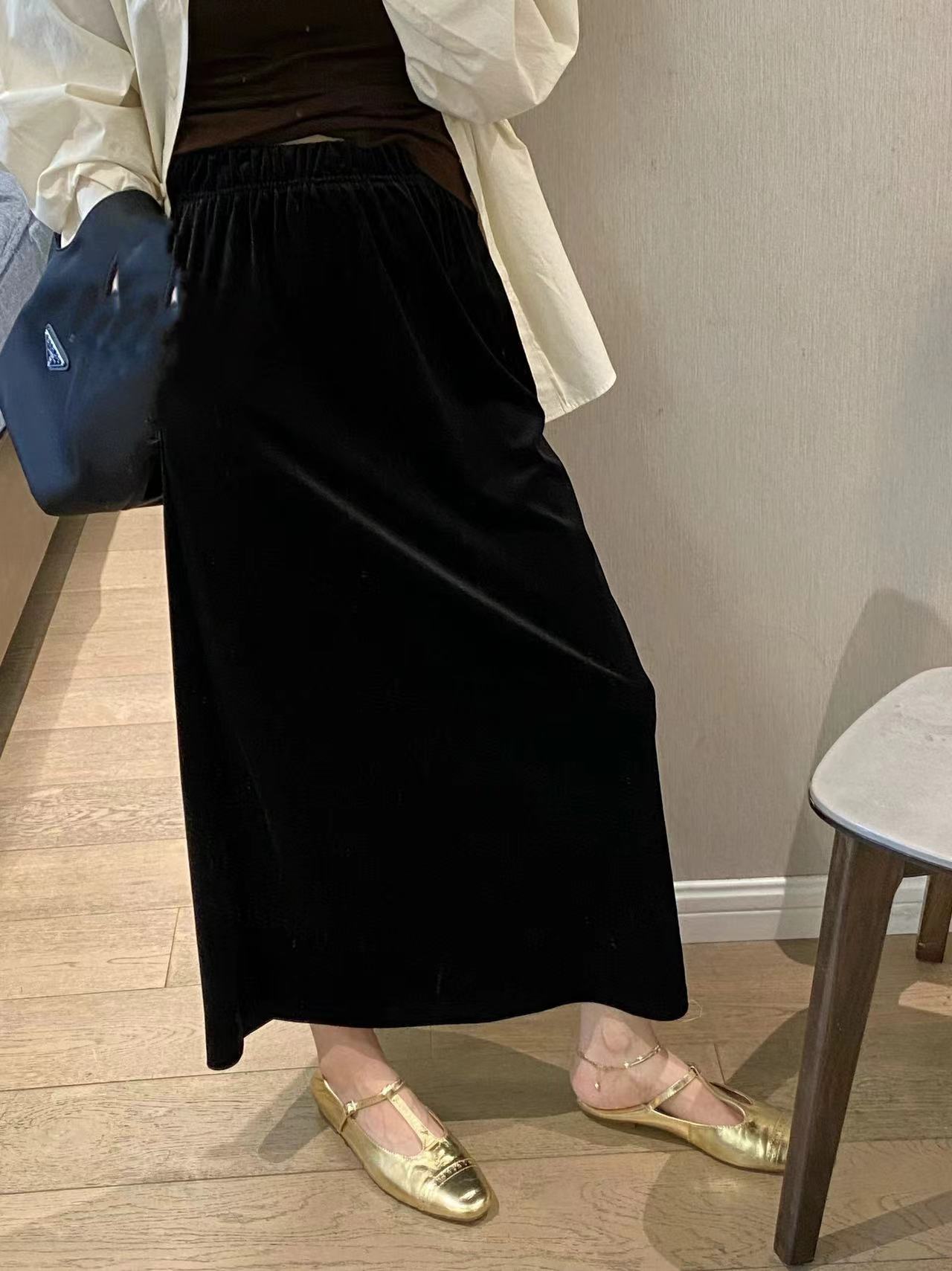 八爪娘娘-----秋冬款新款不倒绒A字裙高腰后开叉阳光绒半身裙女