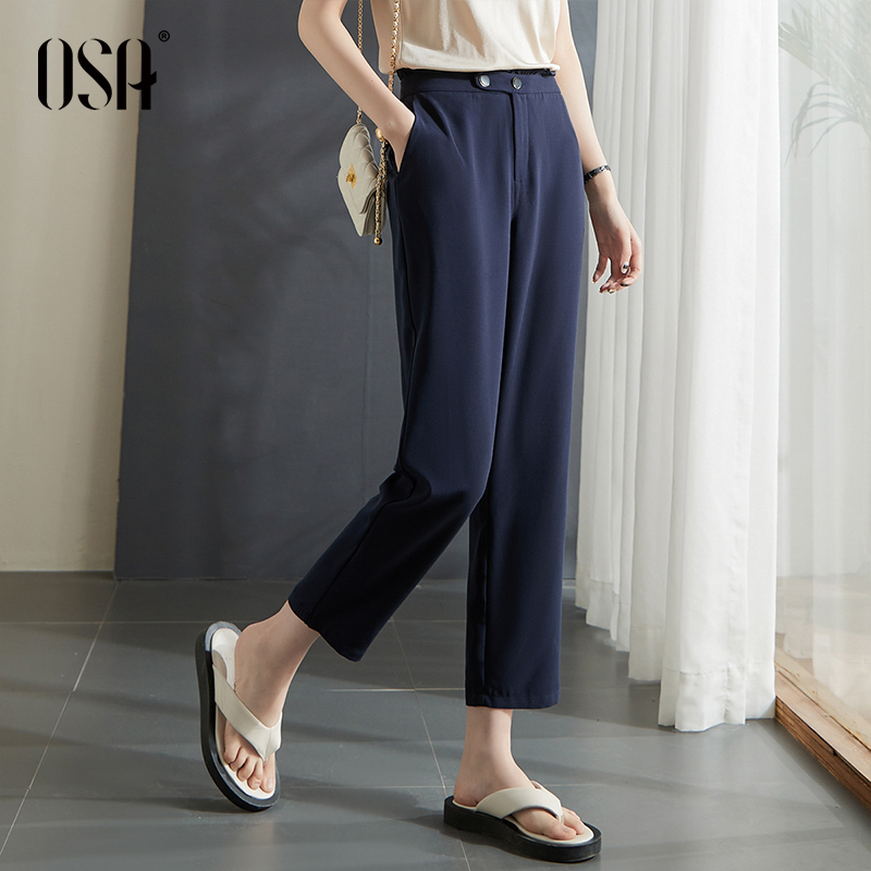OSA/欧莎高腰九分裤女时尚夏百搭显瘦直筒西装裤薄款S122B52002