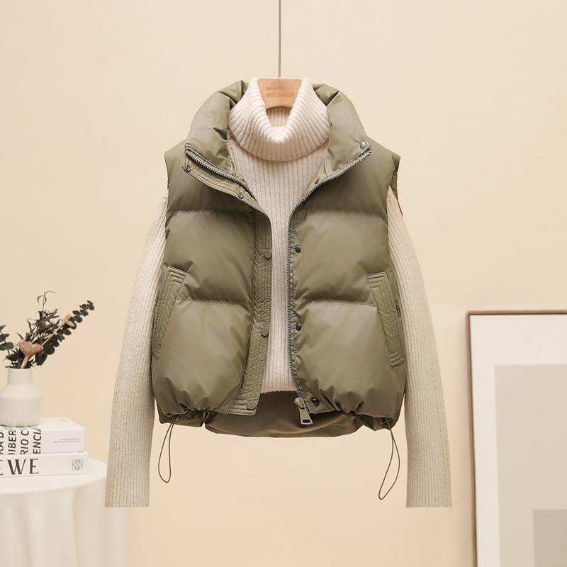 2025免洗PU皮羽绒马甲女短款秋冬韩版立领小个子时尚背心坎肩外套