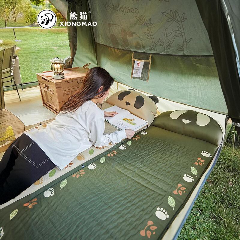 熊猫户外自动充气垫帐篷地垫露营防潮垫子加厚野炊野餐垫睡垫坐垫