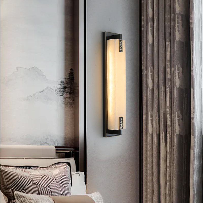 新中式全铜云石壁灯国风禅意卧室书房客厅电视沙发背景玄关墙壁灯