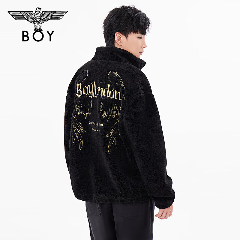 BOY冬新品男女同款黑金潮牌黑色百搭宽松保暖外套N23804