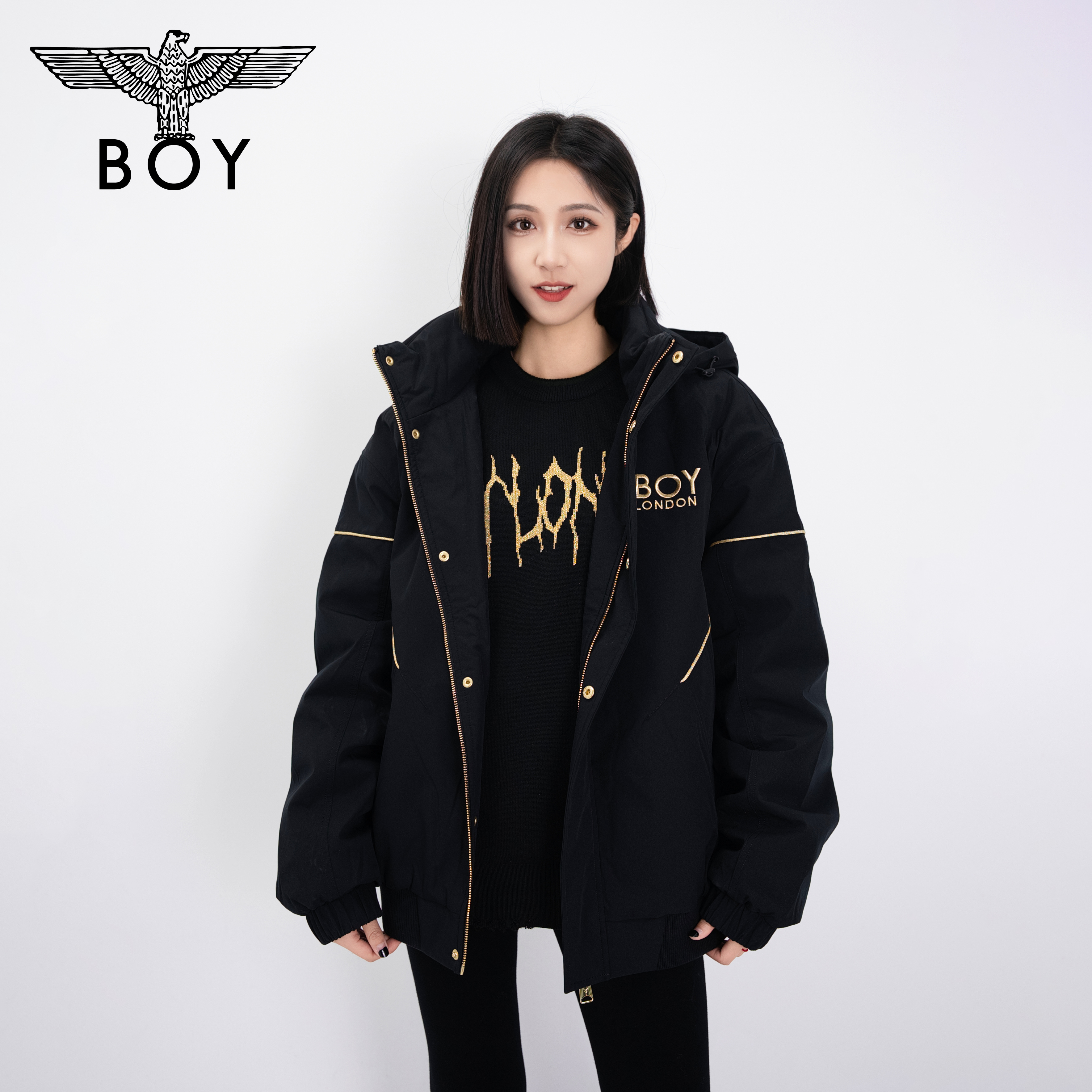 【黄金法则】BOY秋季情侣外套老鹰logo时尚保暖棉服 N29006