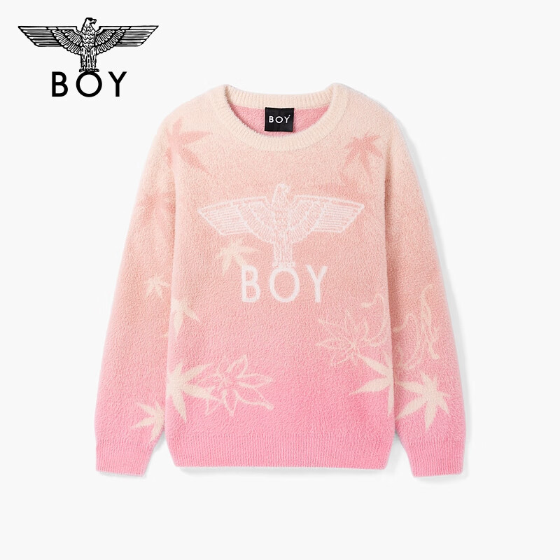 BOY24秋新品男女同款毛衣粉色提花舒适仿貂绒毛衫N60023