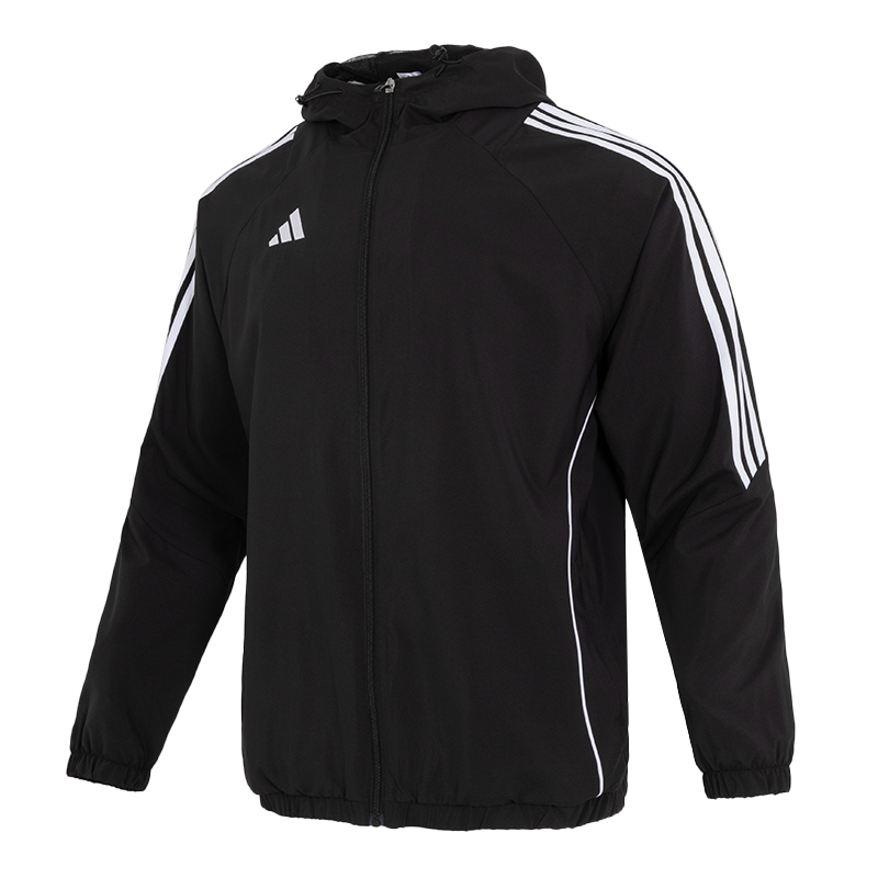 Adidas阿迪达斯连帽男装2025春季新款运动服黑色夹克宽松梭织外套