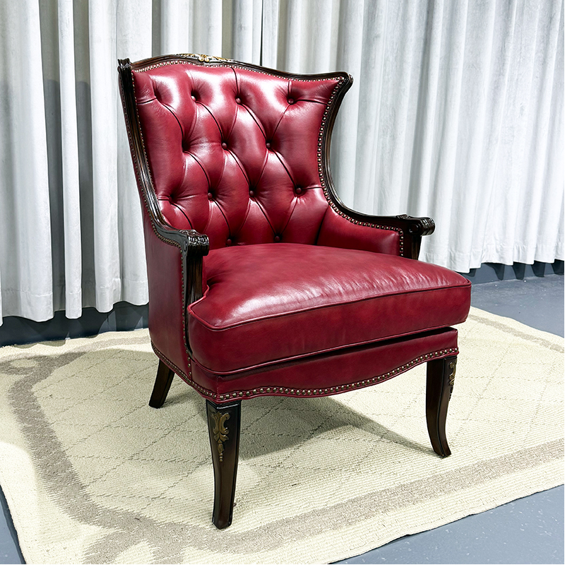 美式实木单人沙发椅客厅休闲椅头层牛皮老虎椅卧室椅子时尚设计款