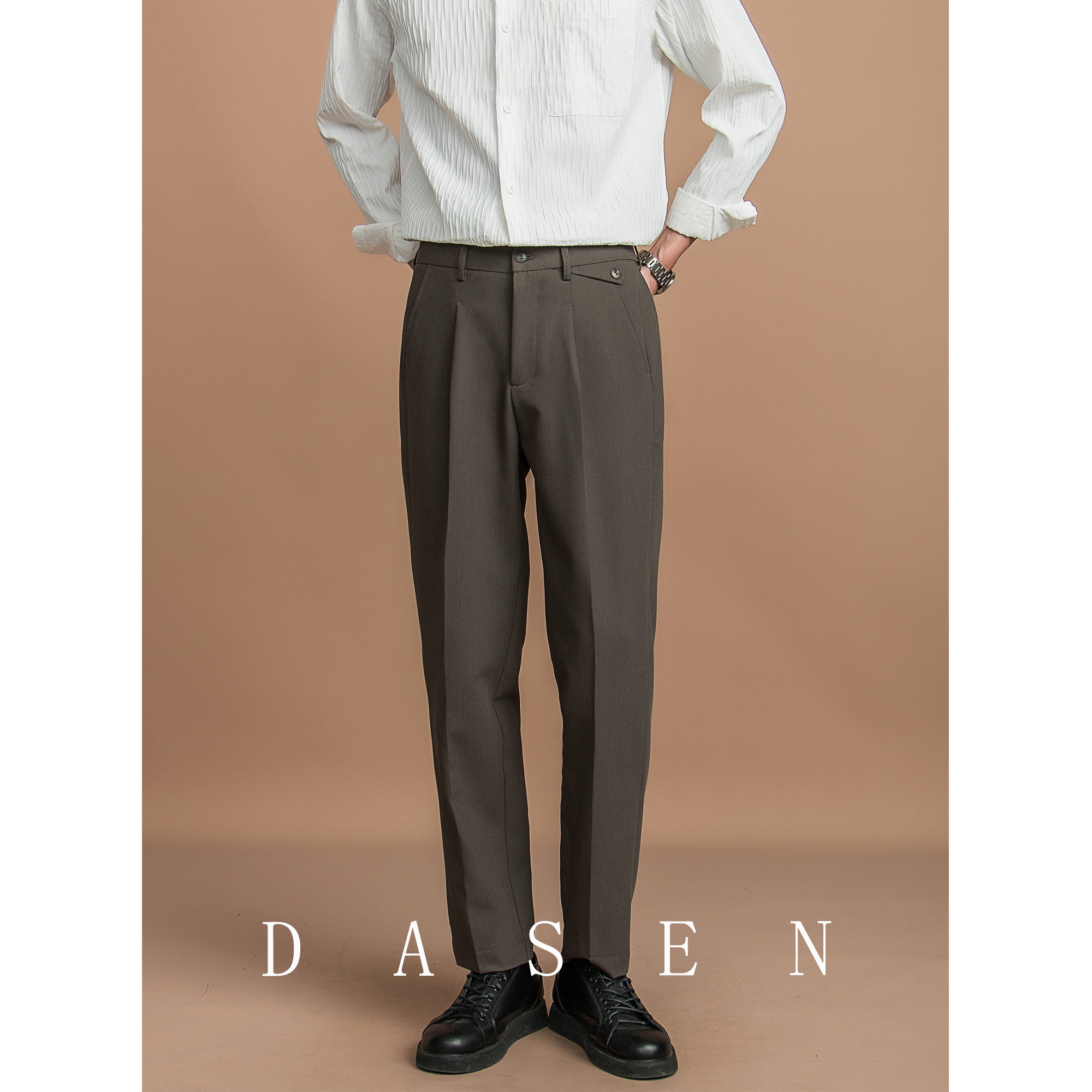 秋季男士小直筒休闲裤百搭垂感免烫简约休闲西裤男士西装裤长裤潮