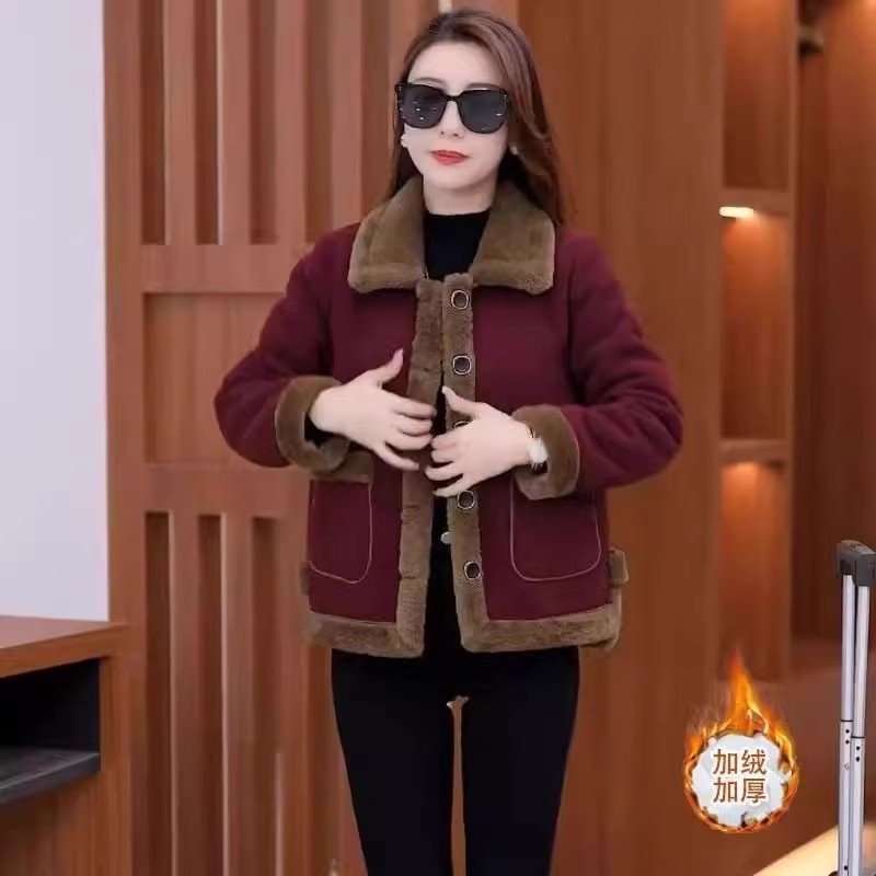 加绒加厚百搭外套女2025冬季新款洋气显瘦保暖时尚短款妈妈大衣潮