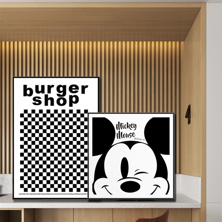 客厅电视机柜黑白灰棋盘格子卡通米奇玄关摆件装饰画酒柜床头摆设