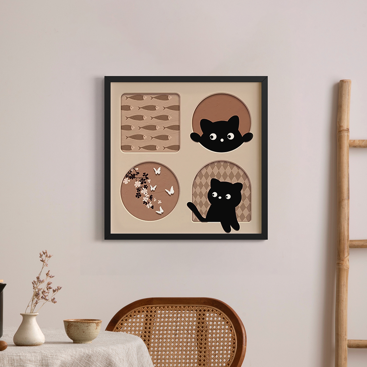 中古风猫咪客厅装饰画法式复古治愈系桌面摆件画餐厅小众艺术挂画