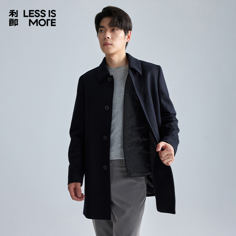 【美丽诺羊毛】利郎男士商务休闲毛呢大衣中长款风衣外套羽绒内胆