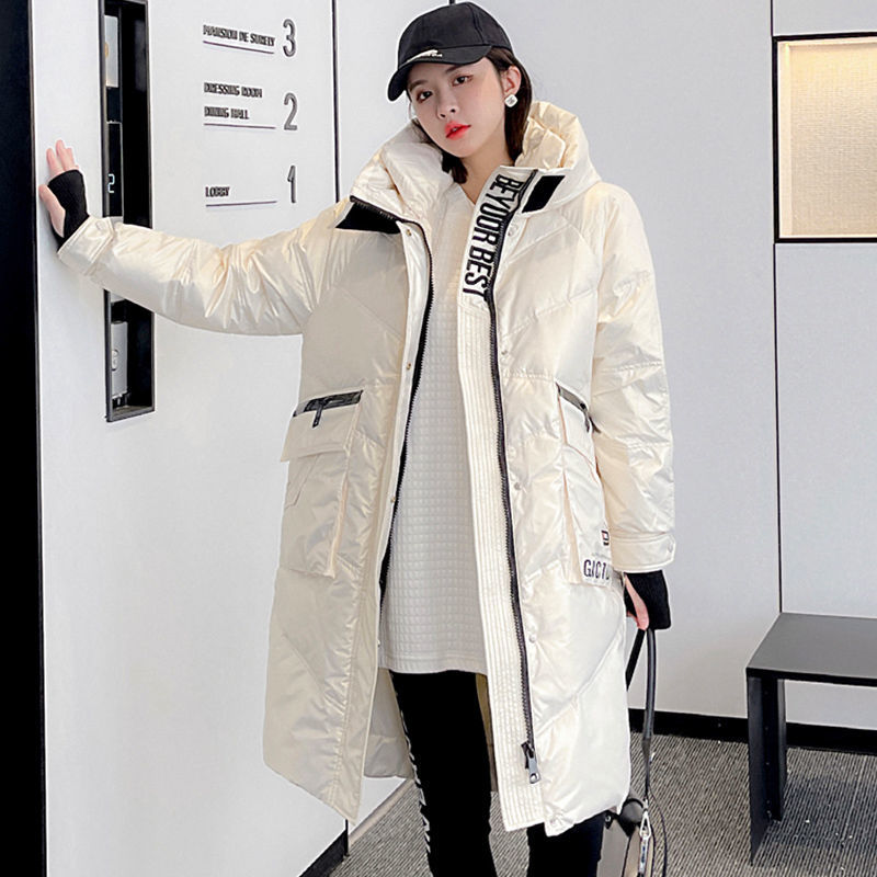 清仓2023冬季羽绒服女中长款宽松面包服加厚连帽白鸭绒外套保暖潮