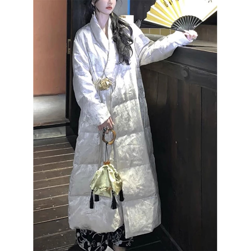 2023年温柔冬季新款慵懒气质新中式国风休闲气质长款羽棉服服外套
