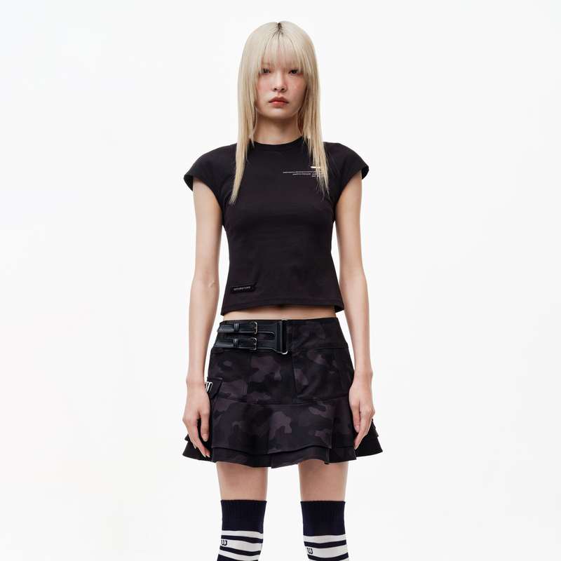 【达人专属】REVAN芮范高级感后背镂空黑色T恤RN31001146