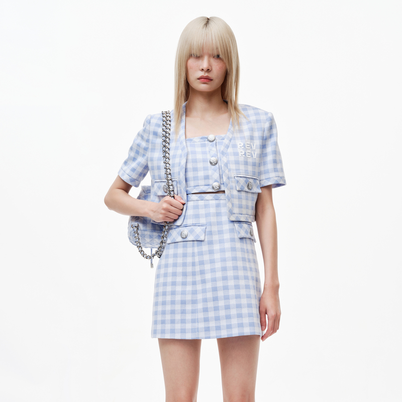 【达人专属】REVAN芮范甜酷清新格纹短袖外套RN30105023