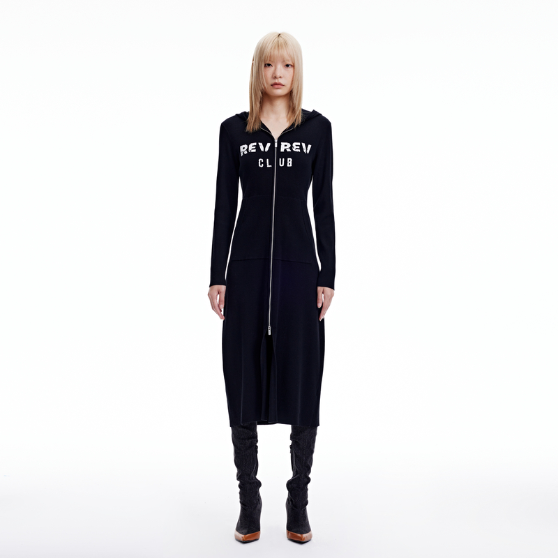 【赵老板专属】REVAN芮范复古风连帽针织连衣裙RN91103123