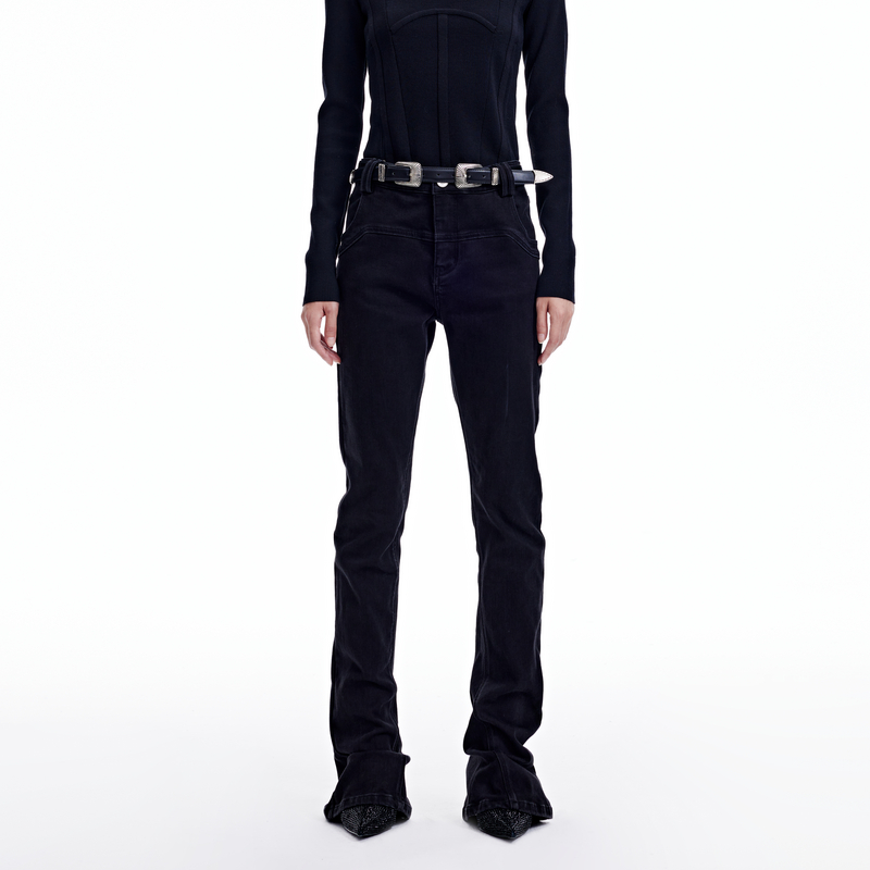 【达人专属】REVAN芮范复古辣妹风黑色喇叭裤RN91302083