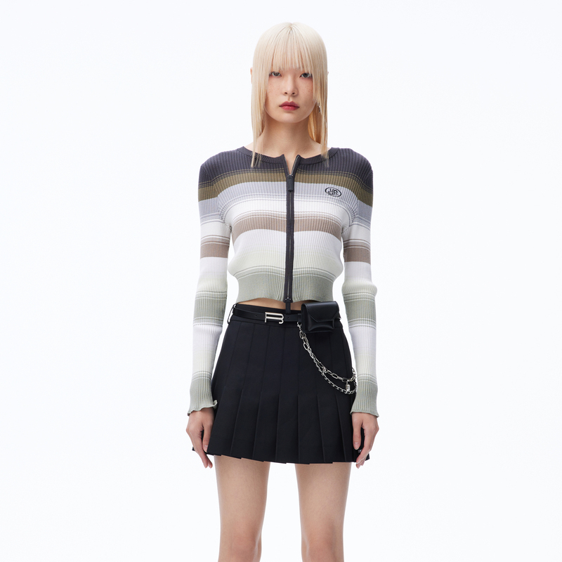 【达人专属】REVAN芮范设计师款酷感渐变条纹毛织开衫RN70106177