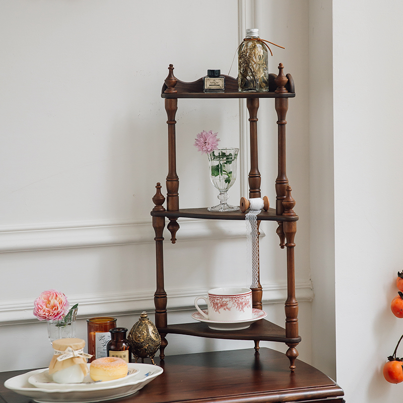 悦澜居收纳置物架复古中古多层手办玩具角落展示架墙上装饰陈列架