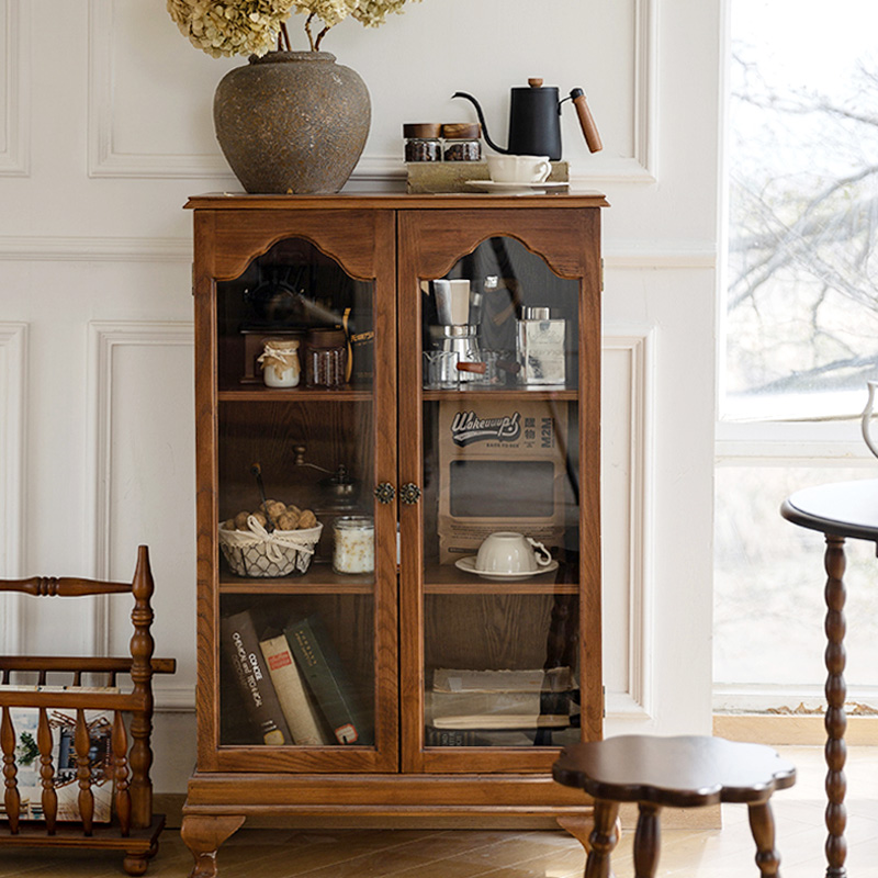 悦澜居复古双门柜餐边柜法式中古家用客厅收纳陈列展示柜咖啡厅